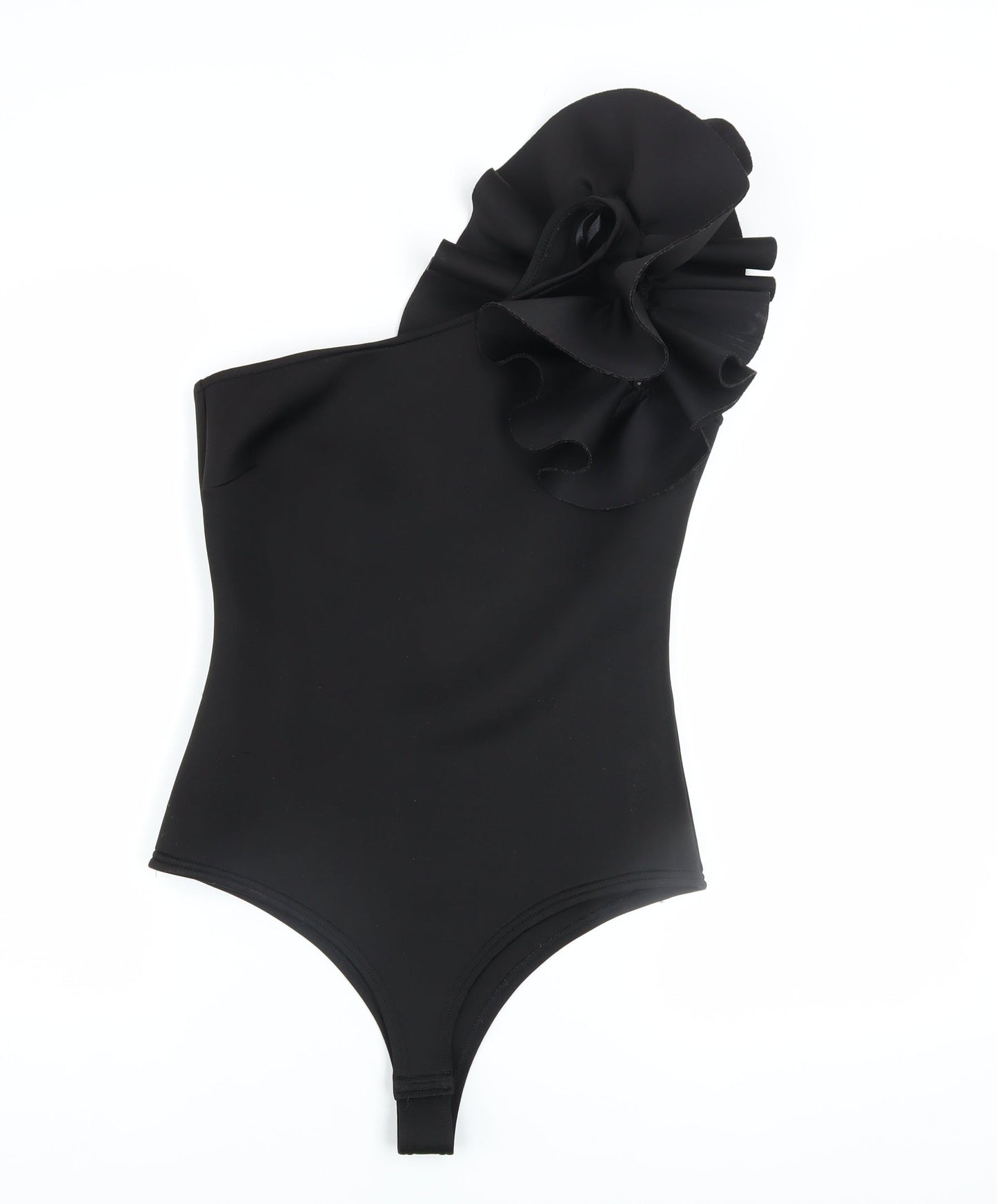 Pink Vanilla Women’s Black One Shoulder Ruffle Bodysuit UK 12