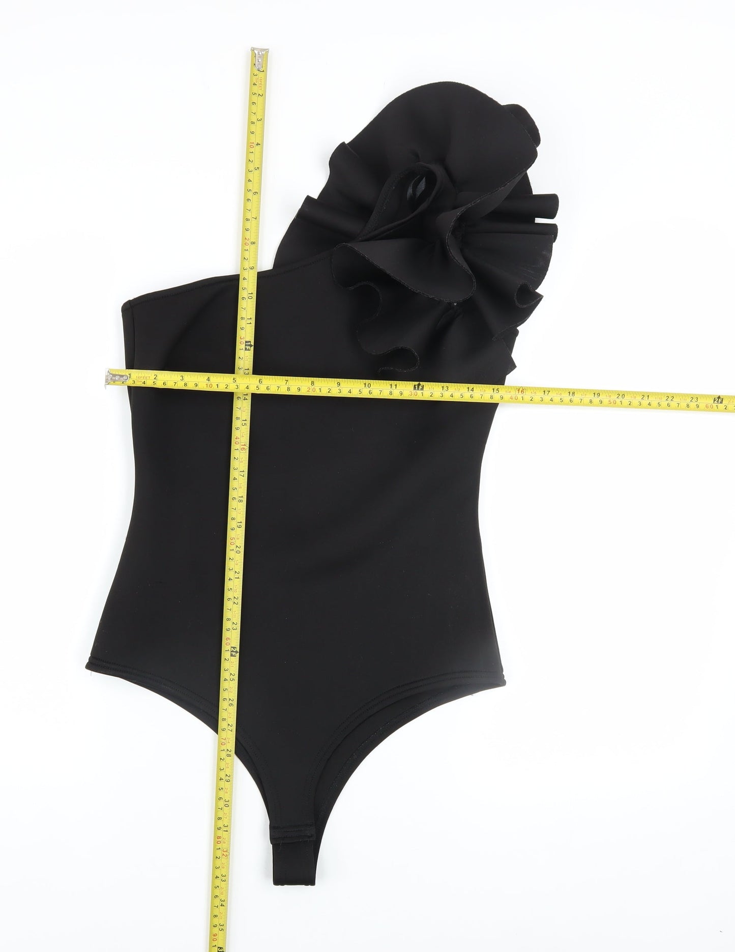 Pink Vanilla Women’s Black One Shoulder Ruffle Bodysuit UK 12