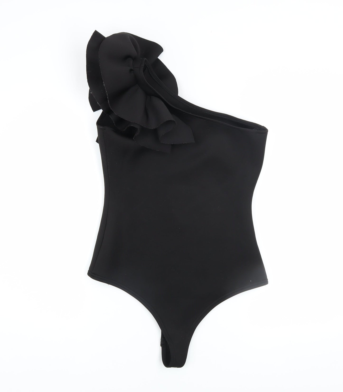 Pink Vanilla Women’s Black One Shoulder Ruffle Bodysuit UK 12