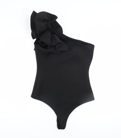 Pink Vanilla Women’s Black One Shoulder Ruffle Bodysuit UK 12