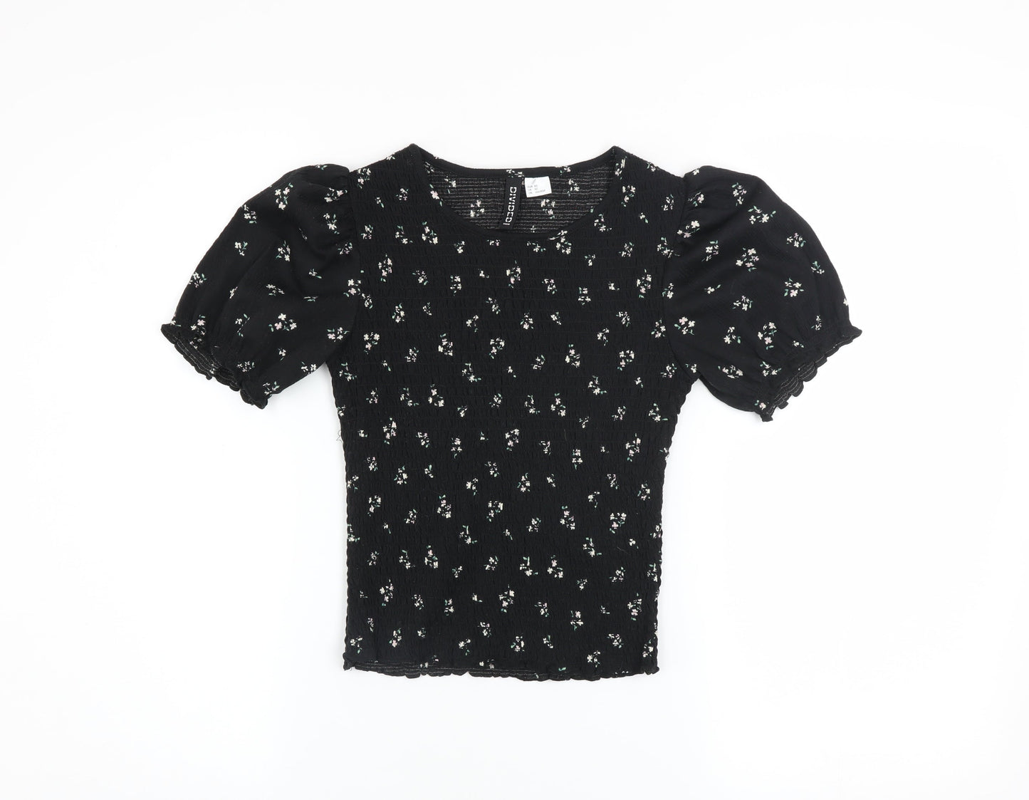 Womens UK Size XS H&M Black Cropped Blouse