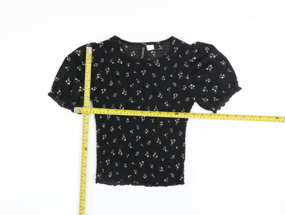 Womens UK Size XS H&M Black Cropped Blouse