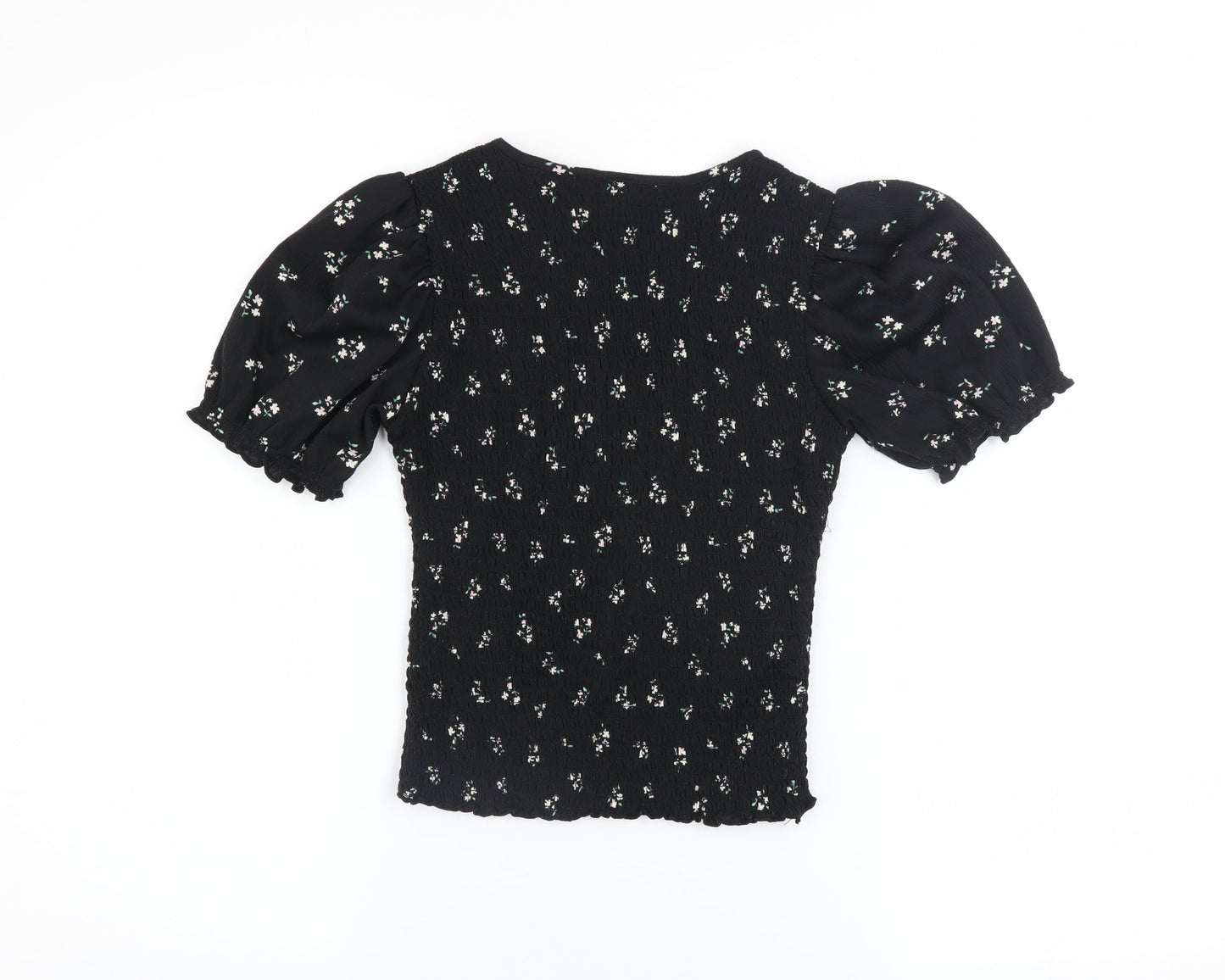 Womens UK Size XS H&M Black Cropped Blouse