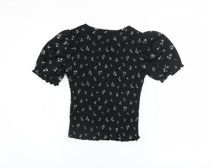 Womens UK Size XS H&M Black Cropped Blouse