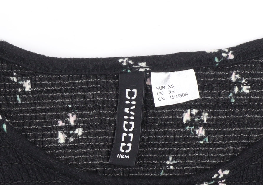 Womens UK Size XS H&M Black Cropped Blouse