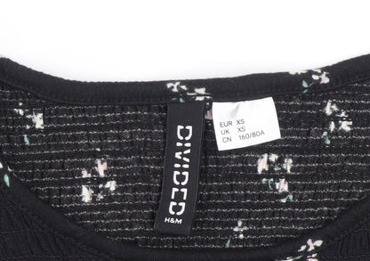 Womens UK Size XS H&M Black Cropped Blouse