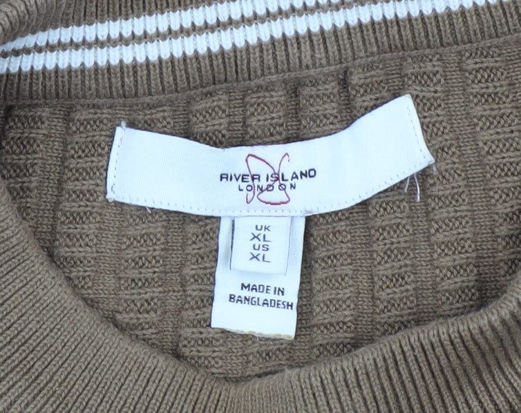 Mens UK Size XL River Island Beige Pullover Jumper