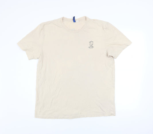 H&M Divided Men's Beige Graphic Skull Short Sleeve T-Shirt L