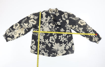 Gallery Women's Black Ivory Floral Long Sleeve Lyocell Blouse Size 12