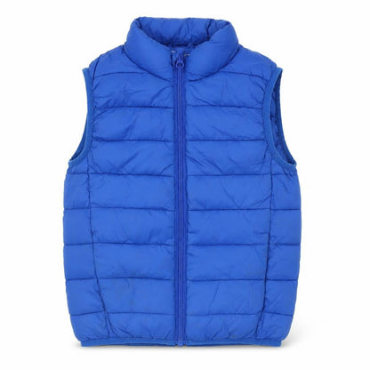 Front view of St Bernard boys’ blue puffer gilet 5-6 years nylon padded waistcoat