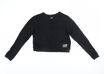 Womens UK Size XS Gym+Coffee Black Pullover Sweatshirt