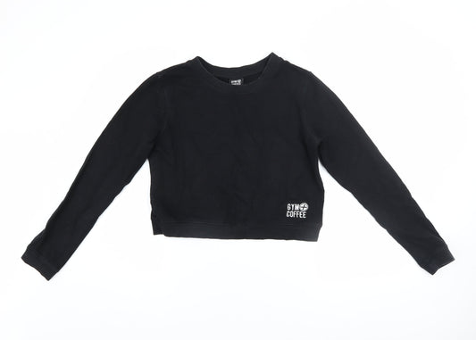 Womens UK Size XS Gym+Coffee Black Pullover Sweatshirt