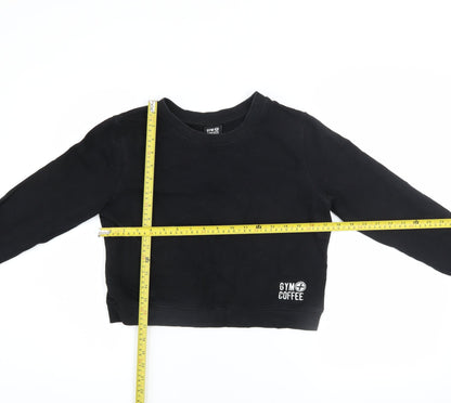 Womens UK Size XS Gym+Coffee Black Pullover Sweatshirt