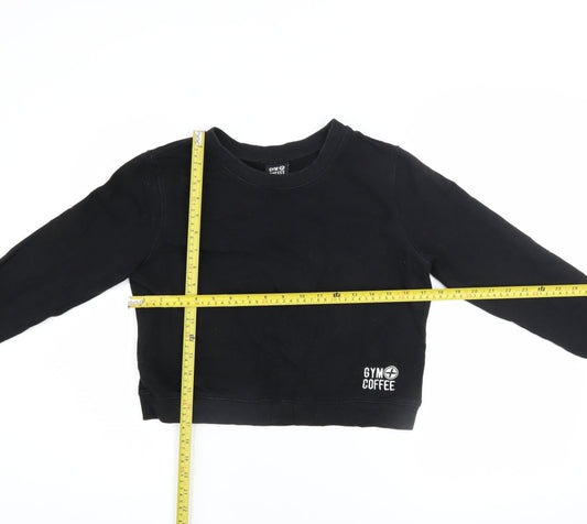 Womens UK Size XS Gym+Coffee Black Pullover Sweatshirt