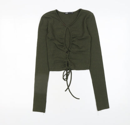 Womens UK Size S Zara Green Cropped T-Shirt