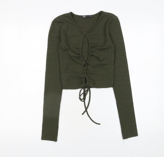 Womens UK Size S Zara Green Cropped T-Shirt