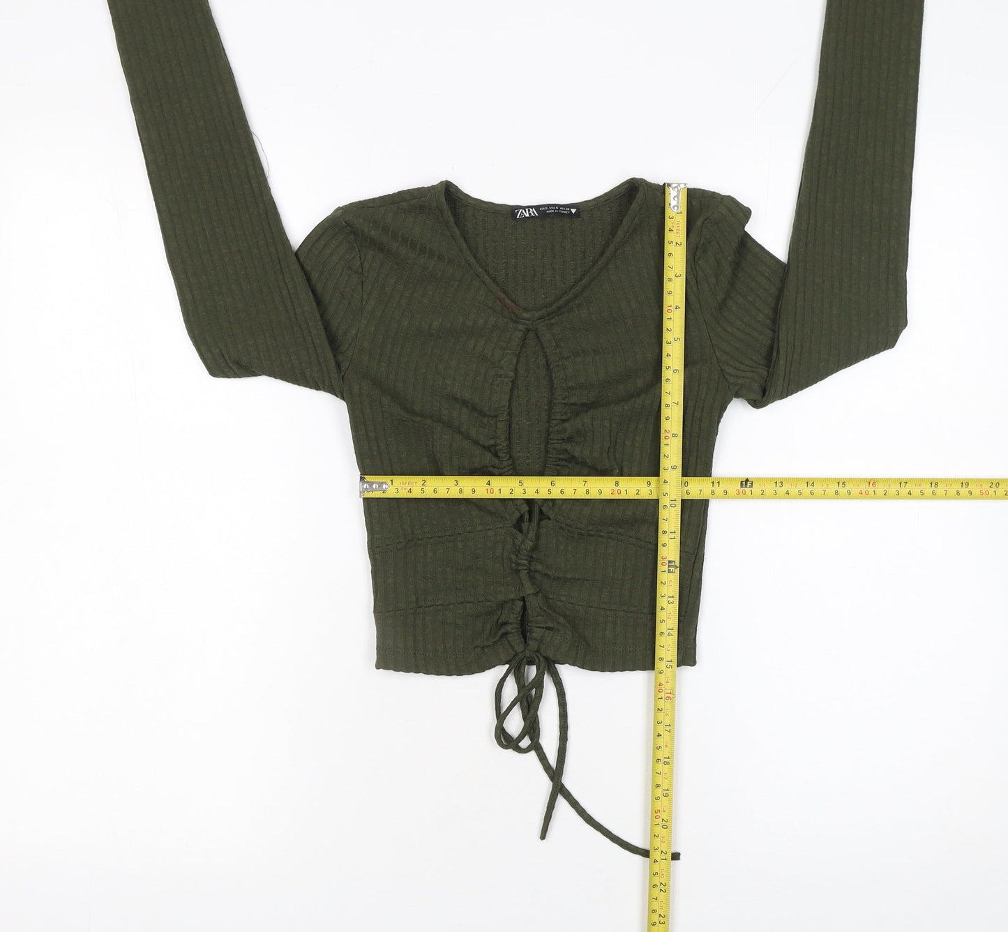 Womens UK Size S Zara Green Cropped T-Shirt
