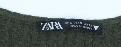 Womens UK Size S Zara Green Cropped T-Shirt