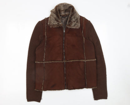 Womens UK Size M Debbie Morgan Brown Biker Coat