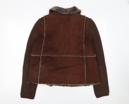 Womens UK Size M Debbie Morgan Brown Biker Coat
