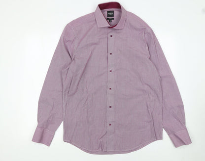 White Label Men's Pink Check Tapered Cotton Blend Long Sleeve Button-Up Shirt 16.5in