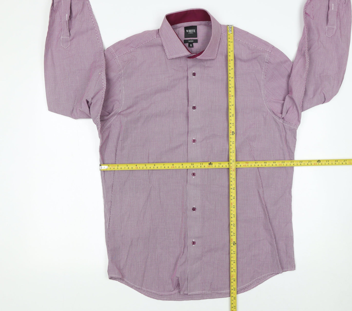 White Label Men's Pink Check Tapered Cotton Blend Long Sleeve Button-Up Shirt 16.5in