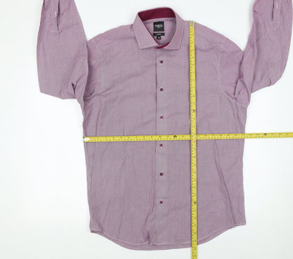 White Label Men's Pink Check Tapered Cotton Blend Long Sleeve Button-Up Shirt 16.5in