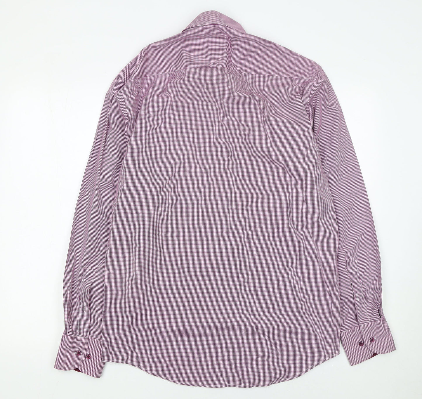 White Label Men's Pink Check Tapered Cotton Blend Long Sleeve Button-Up Shirt 16.5in