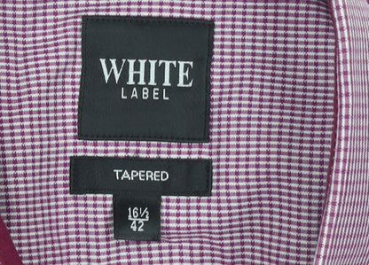 White Label Men's Pink Check Tapered Cotton Blend Long Sleeve Button-Up Shirt 16.5in