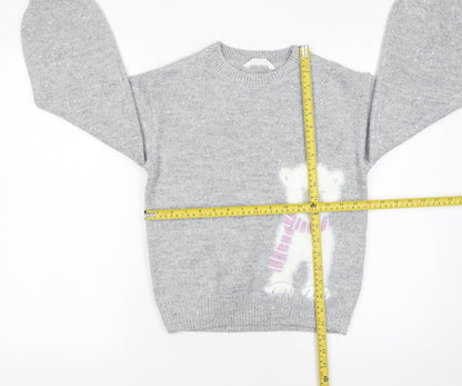 John Lewis Girls Grey Sparkly Polar Bear Jumper 9 Years Crew Neck Winter