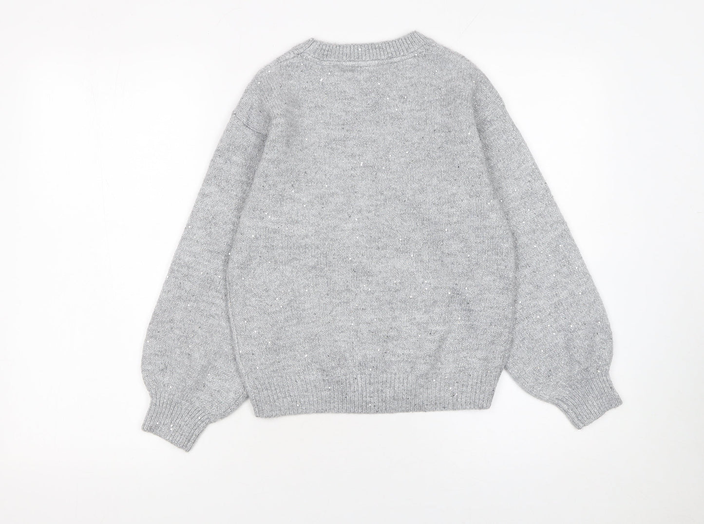 John Lewis Girls Grey Sparkly Polar Bear Jumper 9 Years Crew Neck Winter