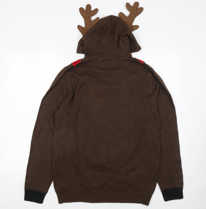 Next Men's Brown Rudolph Christmas Hooded Jumper Medium