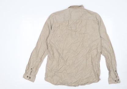 Jack & Jones Essentials Men's Beige Cotton Flannel Button-Up Shirt M
