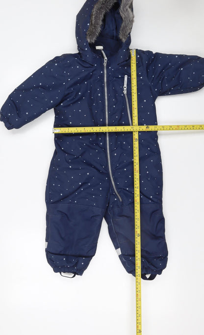 H&M Blue Star Print Waterproof Hooded Snowsuit 12-18 Months Unisex Winter