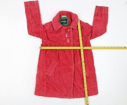 Mini Boden Girls Red Corduroy Button Coat 3-4 Years Lined Mid-Length