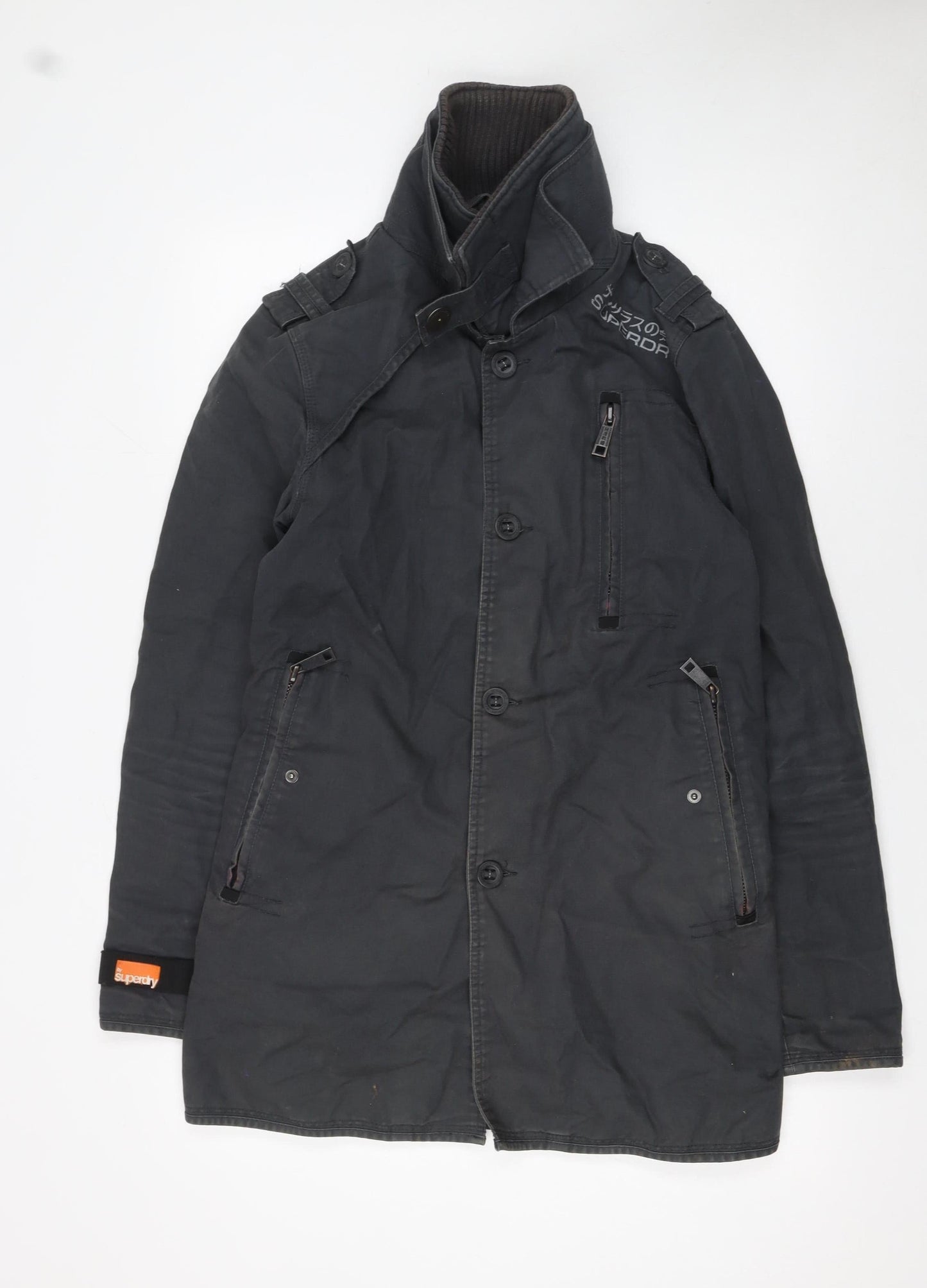 Mens UK Size S Superdry Black Trench Coat