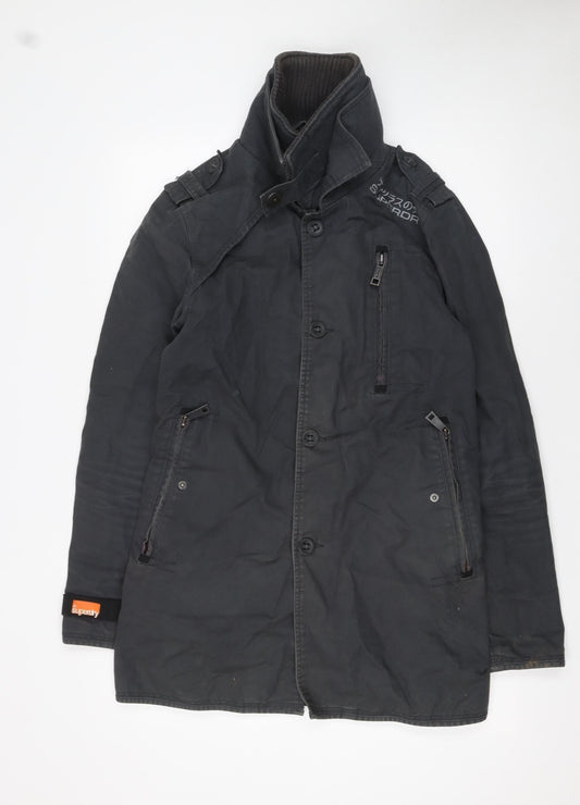 Mens UK Size S Superdry Black Trench Coat