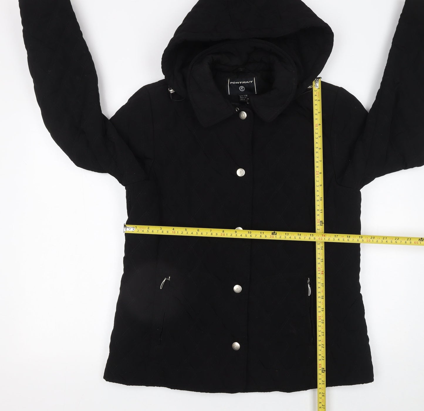 Womens UK Size 12 Portrait Black Quilted Coat