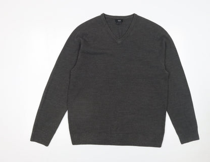 F&F Men's Grey Acrylic V-Neck Pullover Jumper Size L