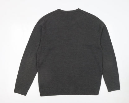 F&F Men's Grey Acrylic V-Neck Pullover Jumper Size L