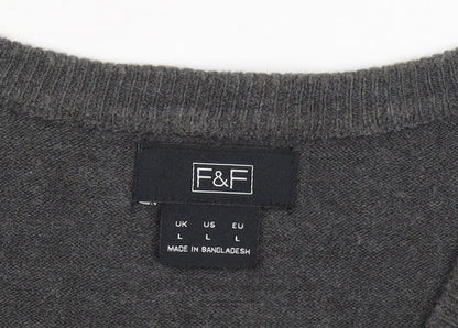 F&F Men's Grey Acrylic V-Neck Pullover Jumper Size L