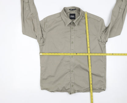 Zara Men's Beige Cotton Long Sleeve Button-Up Shirt Size L