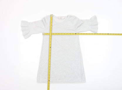 H&M Girls Silver Knit Ruffle Sleeve Shift Dress 7-8 Years