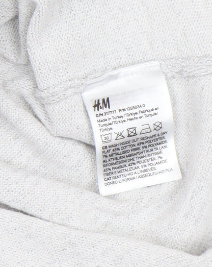 H&M Girls Silver Knit Ruffle Sleeve Shift Dress 7-8 Years