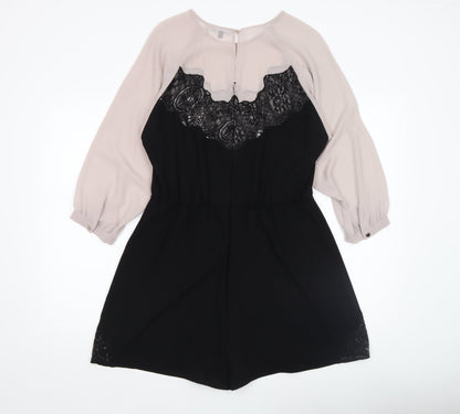 Womens UK Size 14 Warehouse One-Piece Black Playsuit