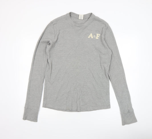 Abercrombie & Fitch Men's Grey Long Sleeve Crew Neck Top Size M
