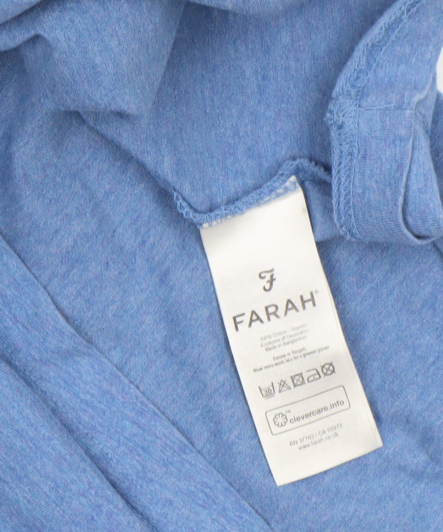 Farah Men's Blue Organic Cotton Short Sleeve Crew Neck T-Shirt Size S