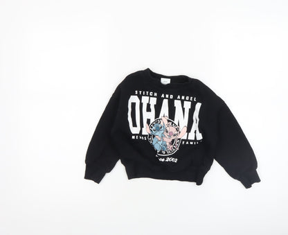 Disney Girls Black Stitch & Angel Ohana Pullover Sweatshirt 4-5 Years