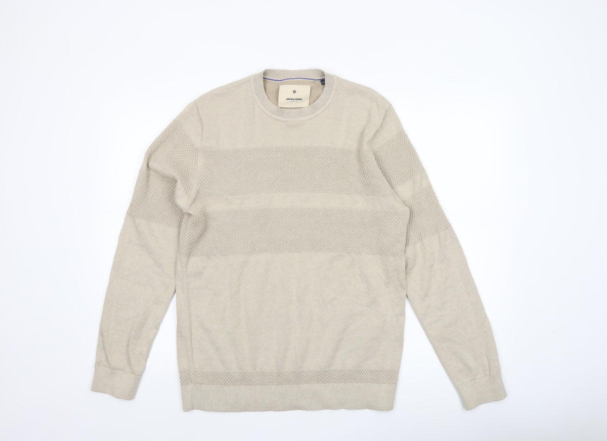 Mens UK Size L JACK & JONES Beige Pullover Jumper