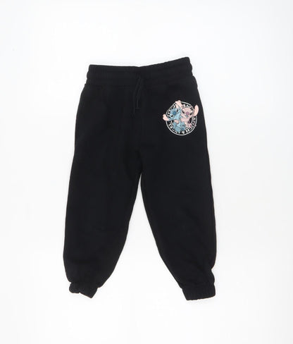 Girls UK Size 4-5 Years Disney Regular Fit Jogger Black Trousers